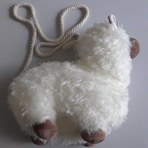 Llama Plush Crossbody Bag, Off White and Brown (Bole), Attached Rope Strap NWOT